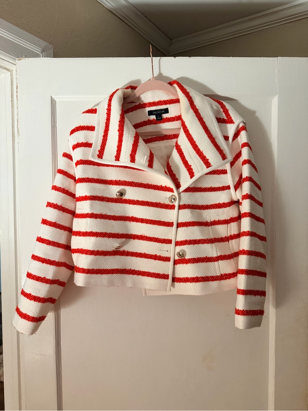 ❤️🤍 Ann Taylor Petite Striped Cropped Jacket – Size SP 🤍❤️